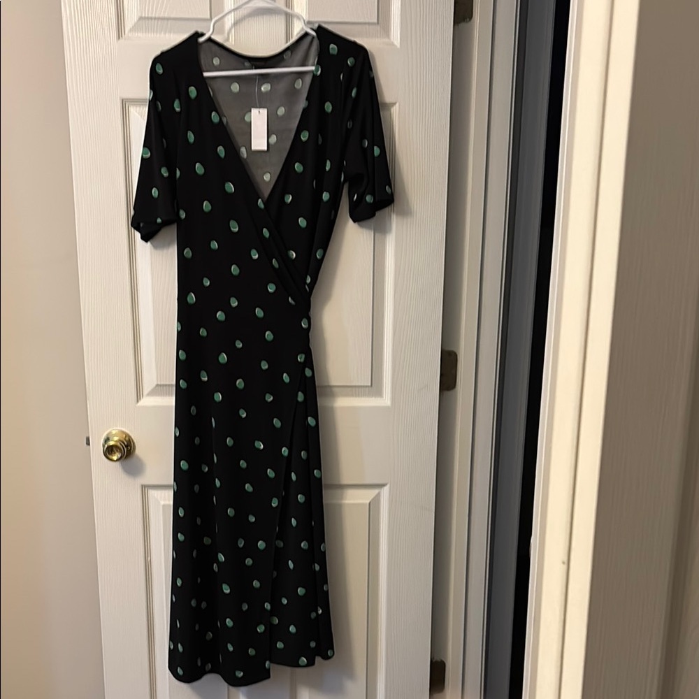 Black and Green Polka Dot Wrap Dress